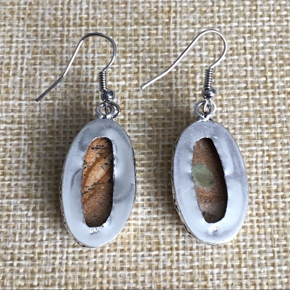 New Honey Dendrite Opal Stone Hook Silver Overlay Earrings - Picture 5 of 6